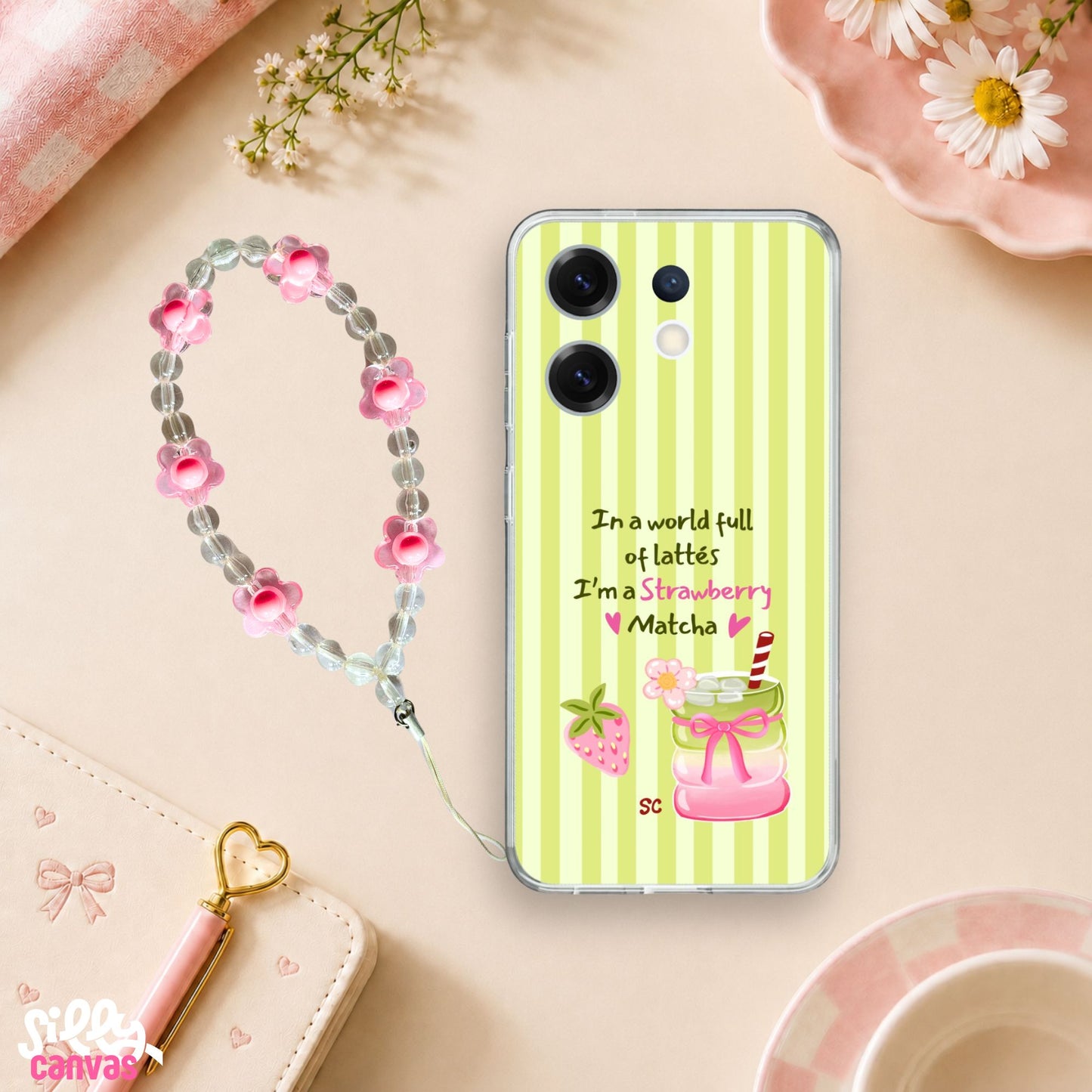 I'm A Strawberry Matcha Silicone Case with Charm