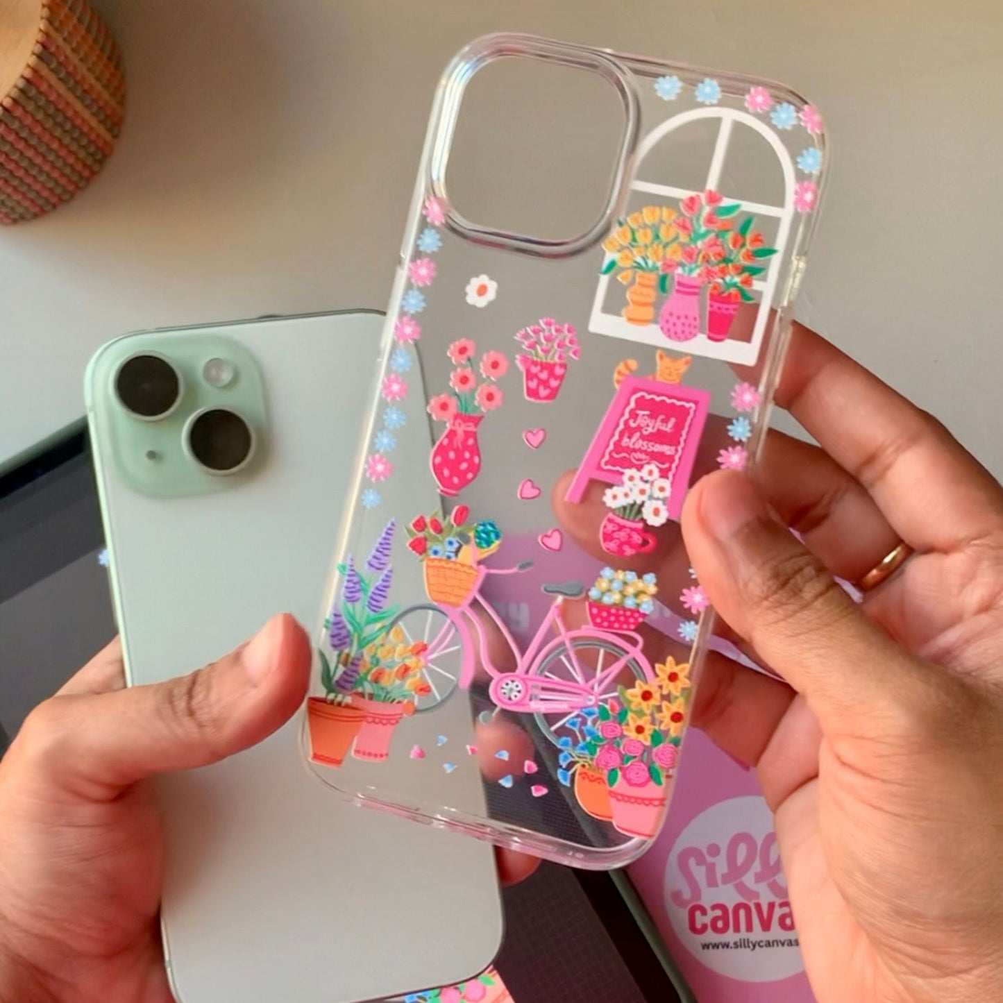 Silicone Clear Case with Pink Charm Flower Market