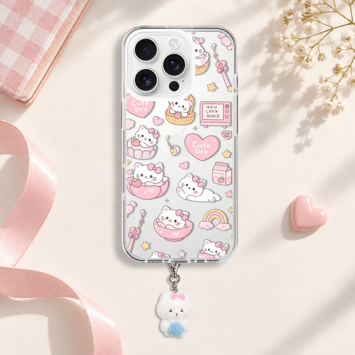 Cute Day Kitten Silicone Case with Cute Charm