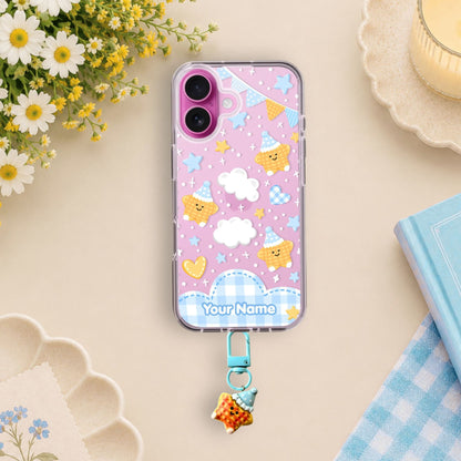 Cute Waffle Star Clear Silicone Phone Case with Small Charm