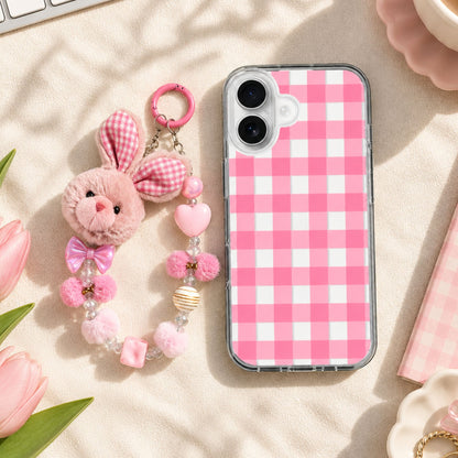 Strawberry Picnic Checks Charm Case - Silicone Clear Case with Charm