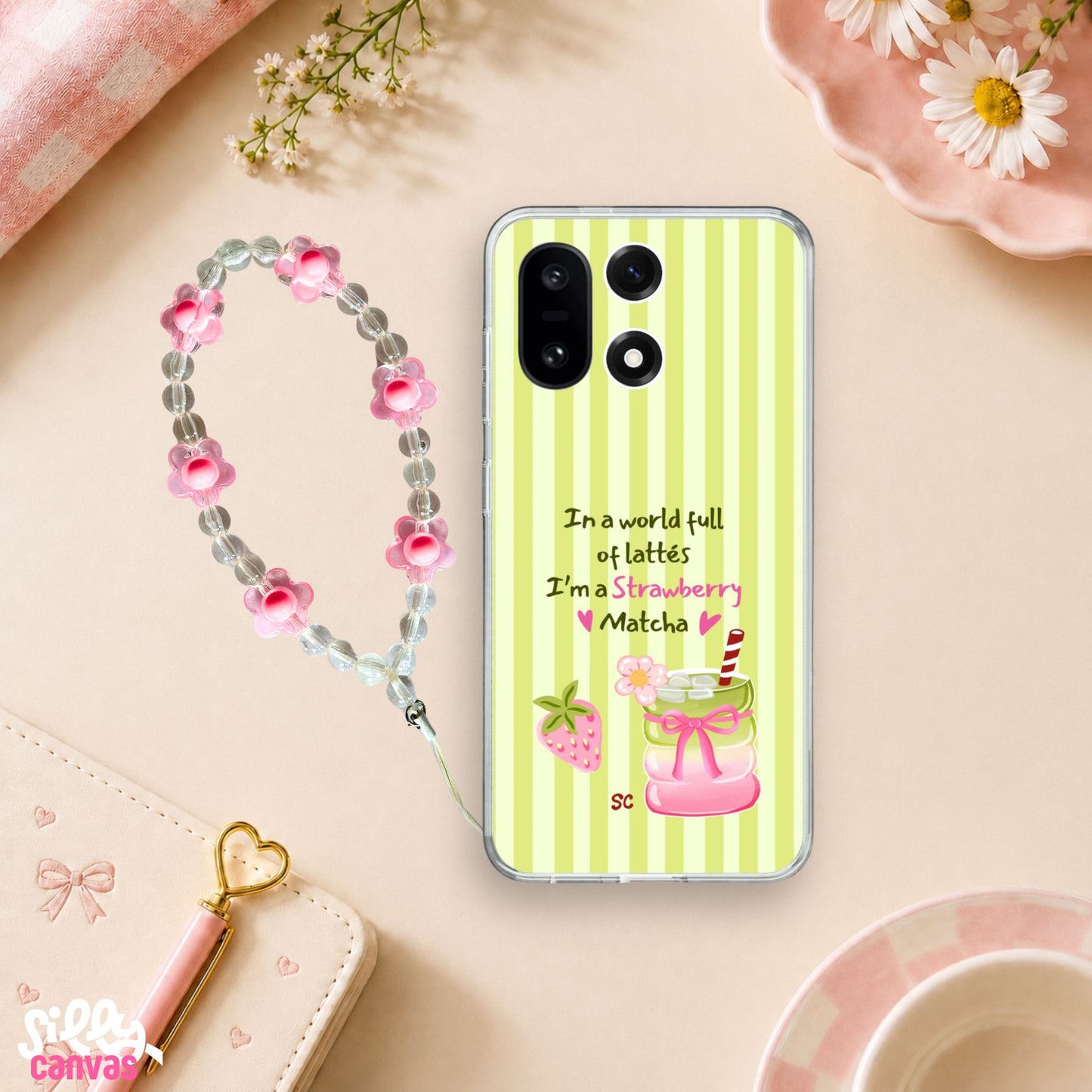 I'm A Strawberry Matcha Silicone Case with Charm
