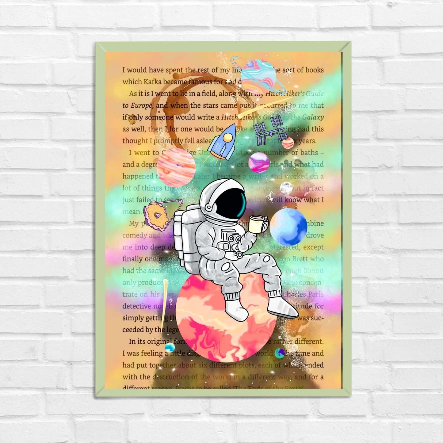 Astronaut with Coffee in Space Wall Art