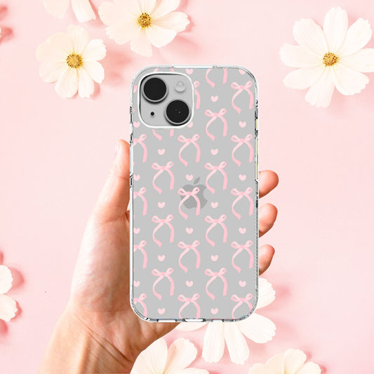 Clear Silicone Case Pink Coquette Pattern