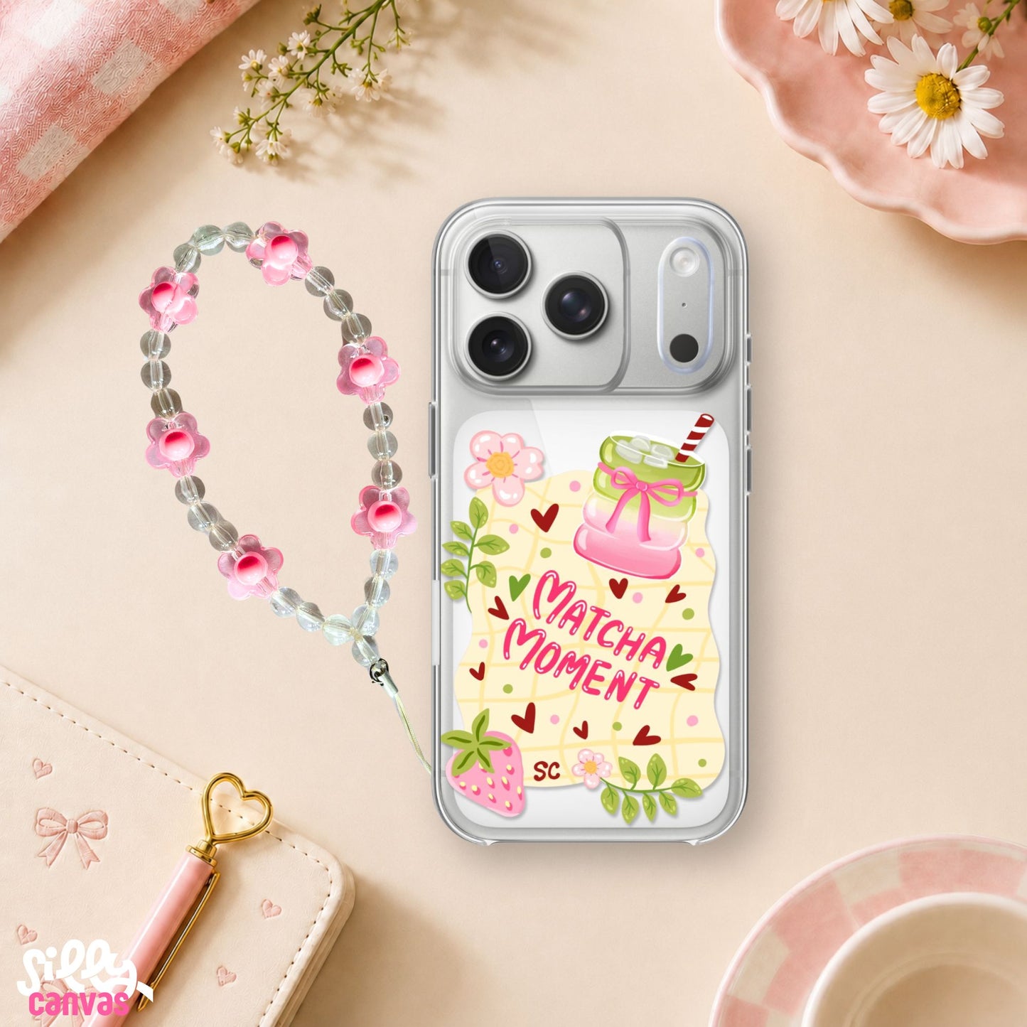 Matcha Moment Clear Silicone Case with Charm