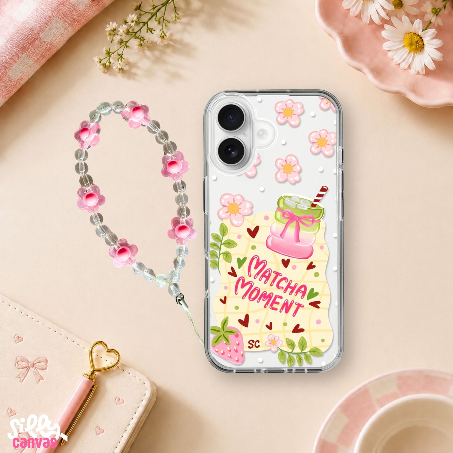 Matcha Moment Clear Silicone Case with Charm