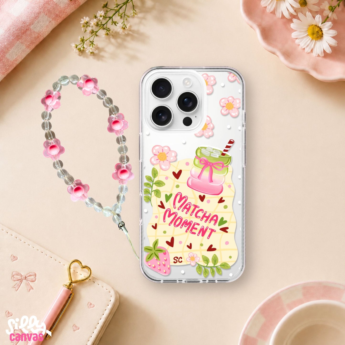 Matcha Moment Clear Silicone Case with Charm