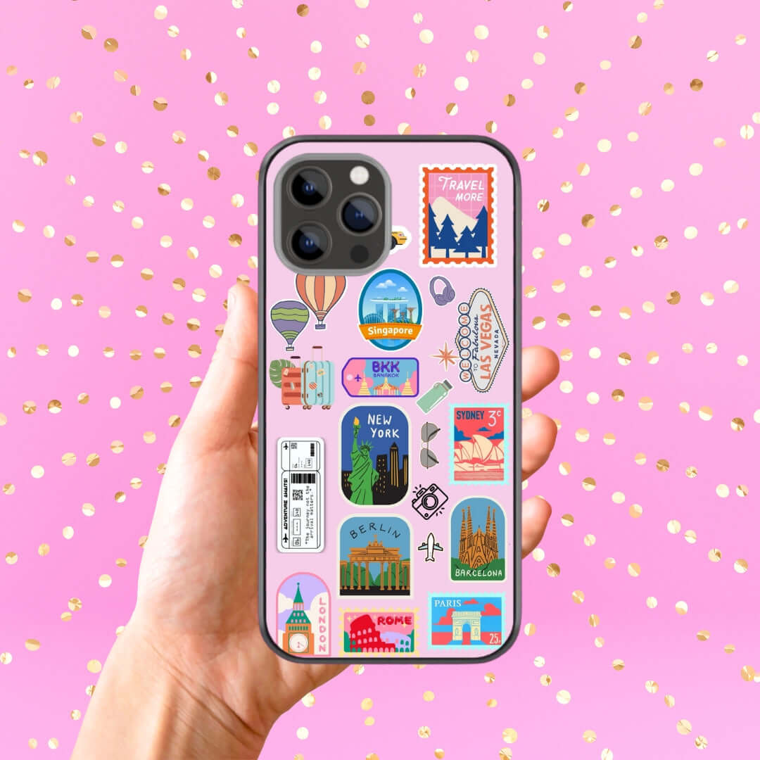 World Traveller Pink Sticker Glass Case