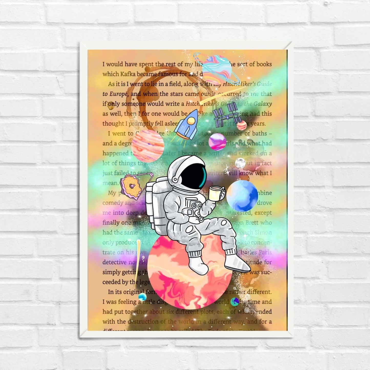 Astronaut with Coffee in Space Wall Art