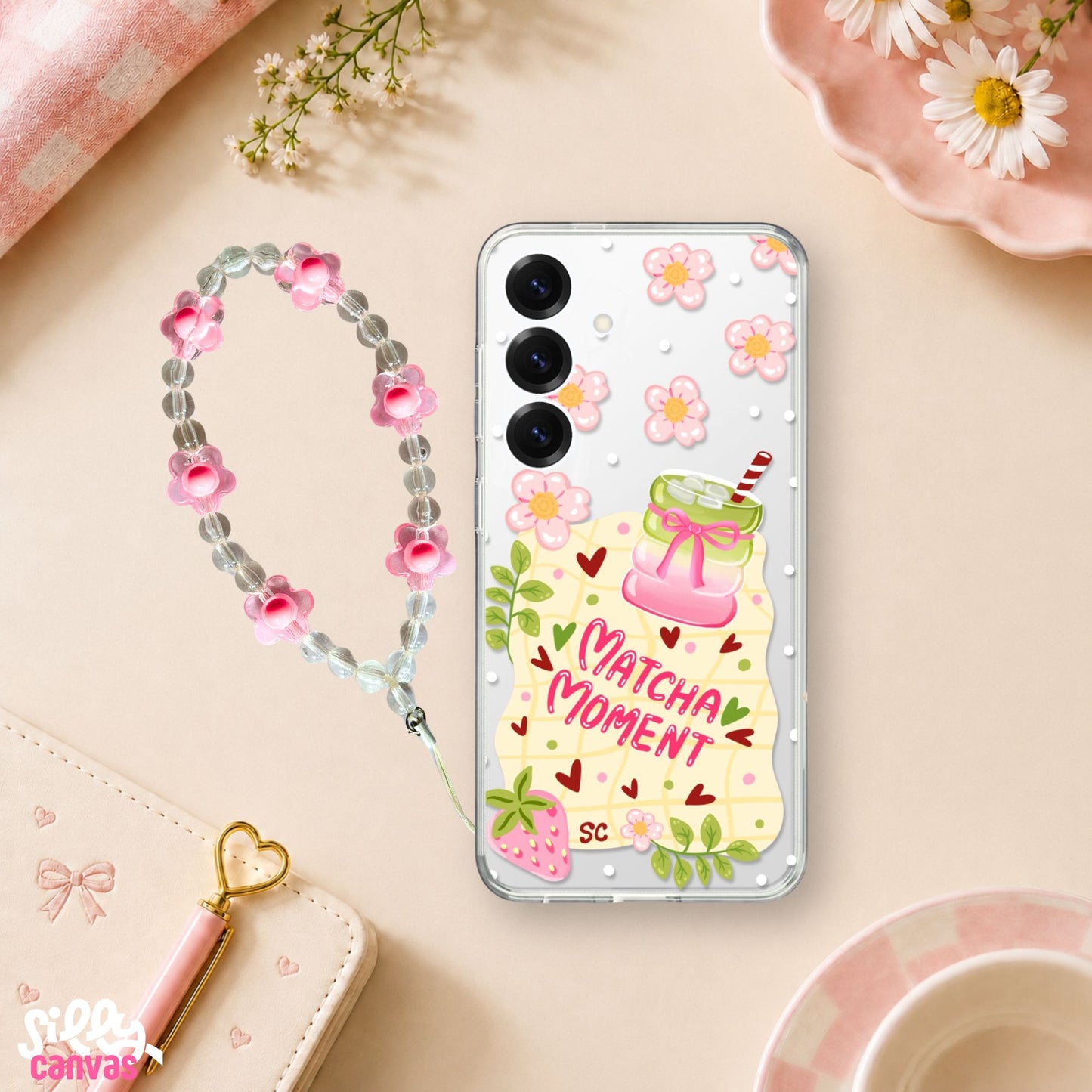 Matcha Moment Clear Silicone Case with Charm