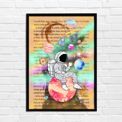 Astronaut with Coffee in Space Wall Art