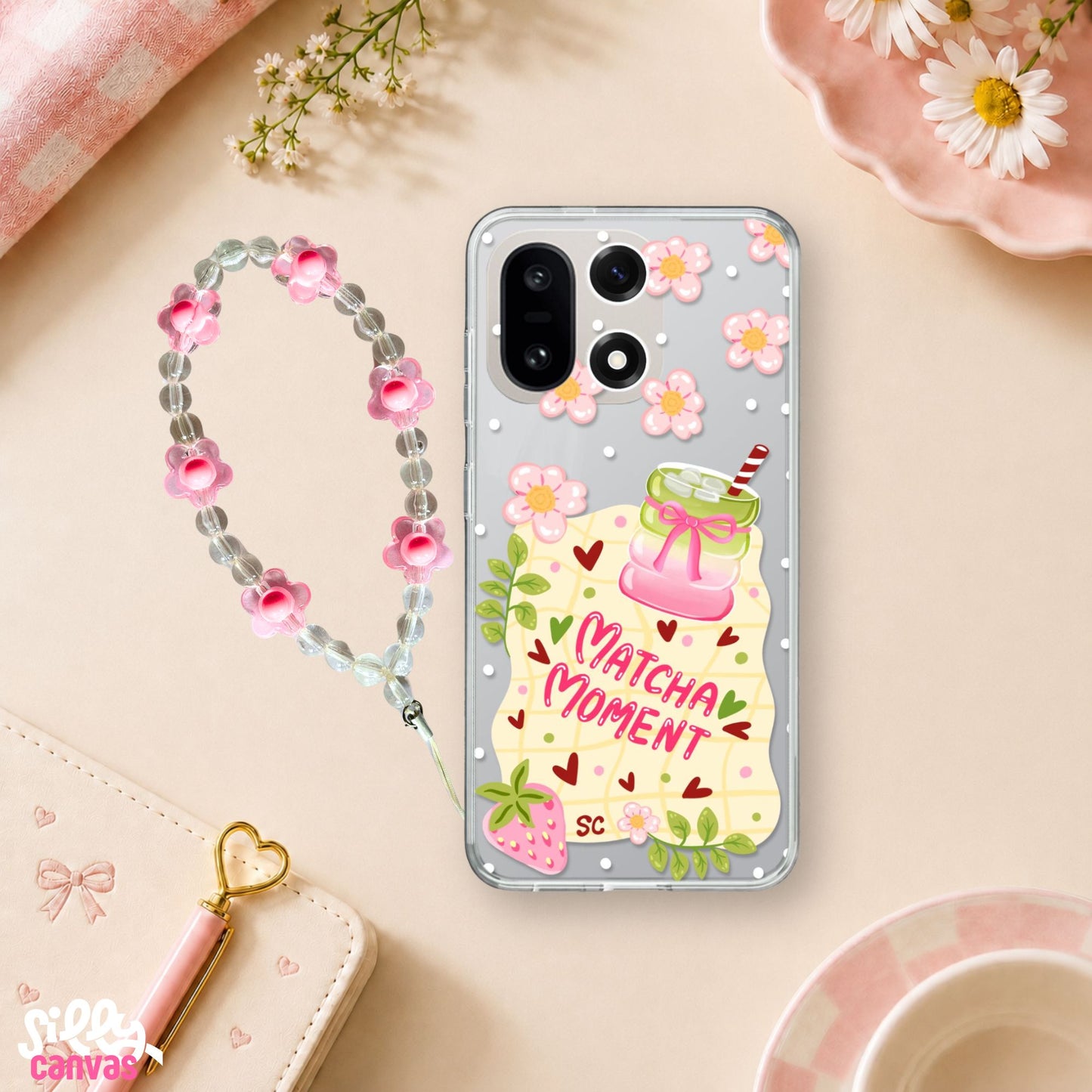 Matcha Moment Clear Silicone Case with Charm