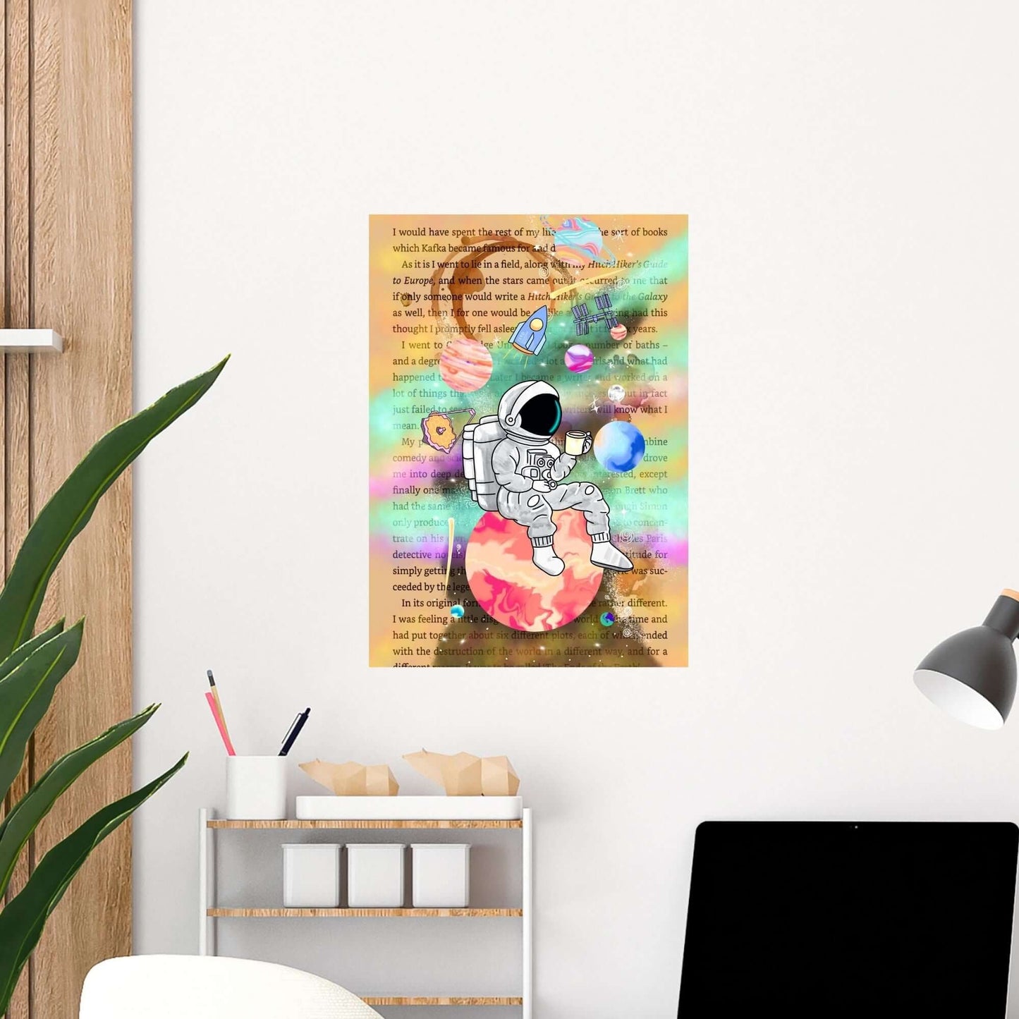 Astronaut with Coffee in Space Wall Art