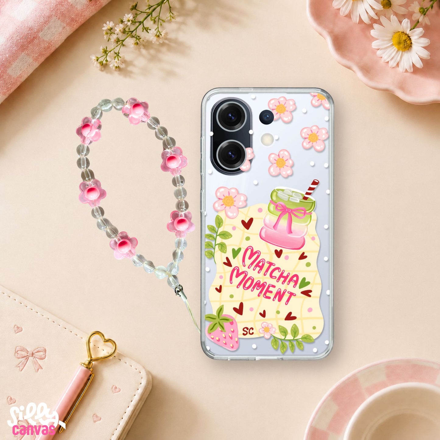 Matcha Moment Clear Silicone Case with Charm