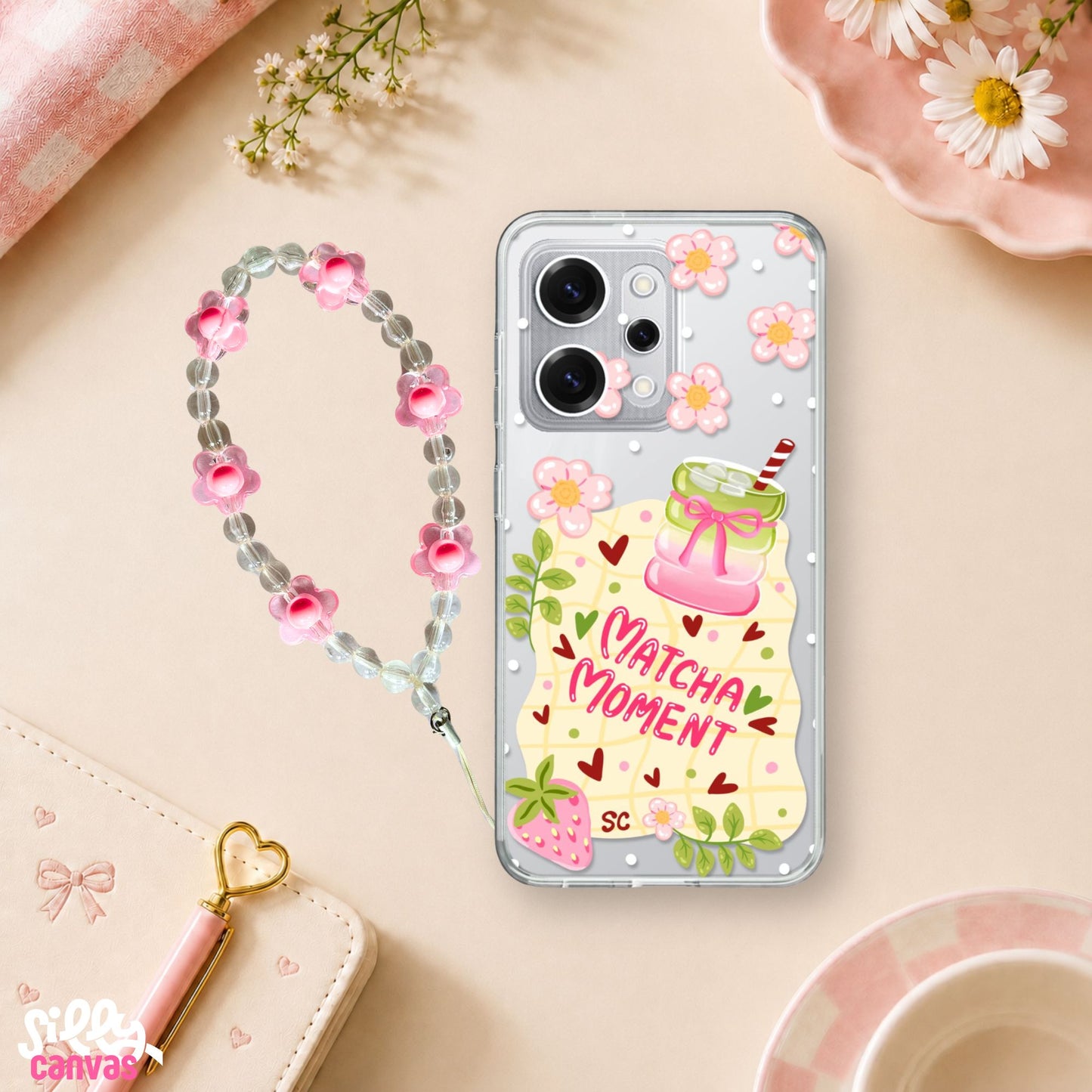 Matcha Moment Clear Silicone Case with Charm