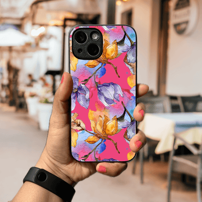Watercolor Floral Glass Phone Case Pink
