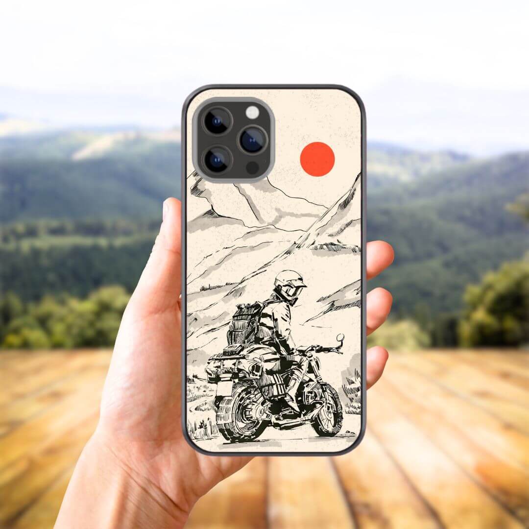 Guy on a Bike Sketch Black and White Glass Phone Case