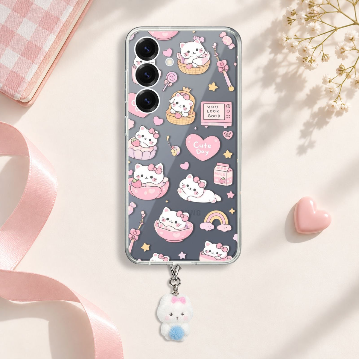 Cute Day Kitten Silicone Case with Cute Charm