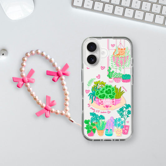 Silicone Clear Case with Pink Charm Plant Lover