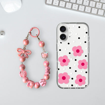 Flower Polka Dots Charm Case - Silicone Clear Case with Charm
