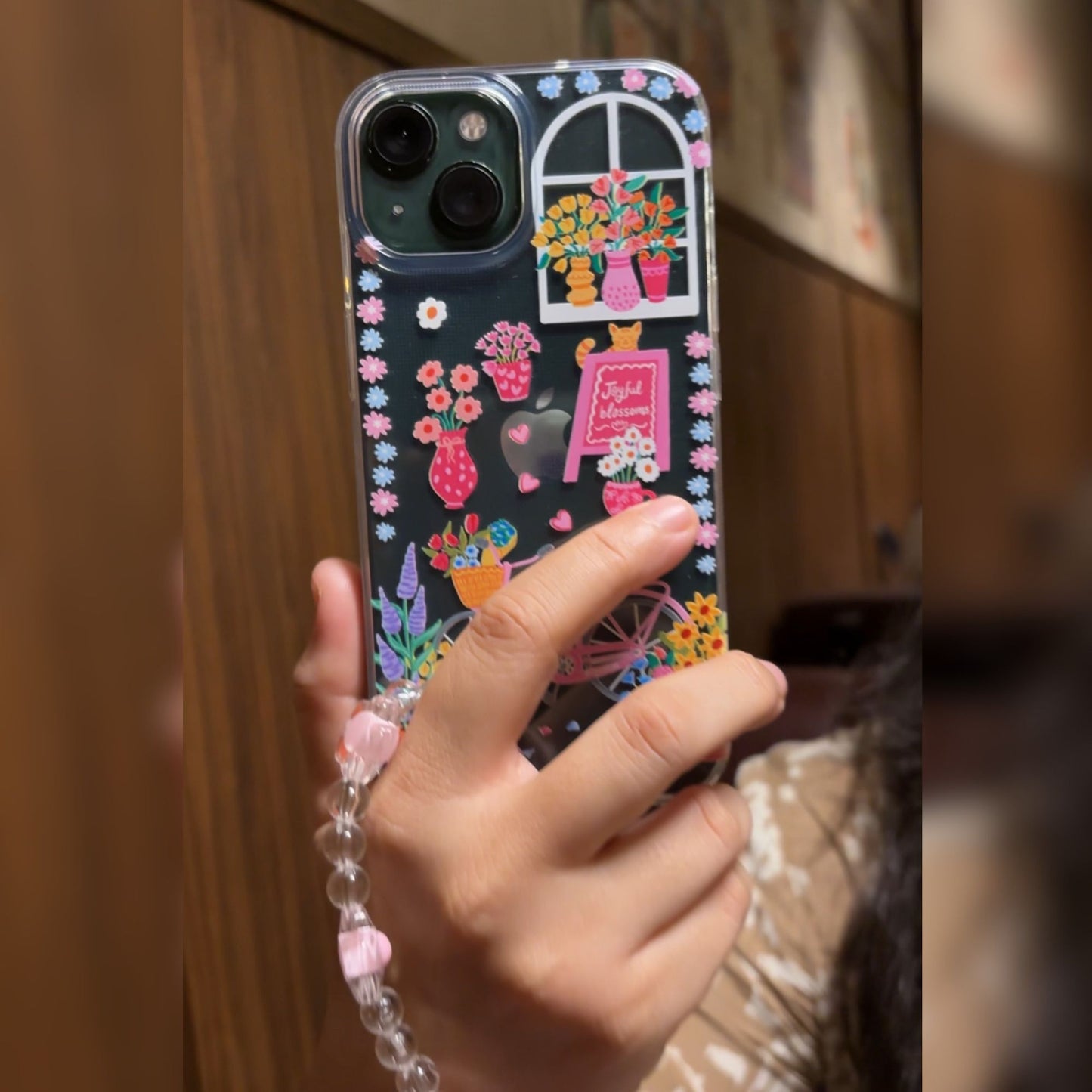 Silicone Clear Case with Pink Charm Flower Market