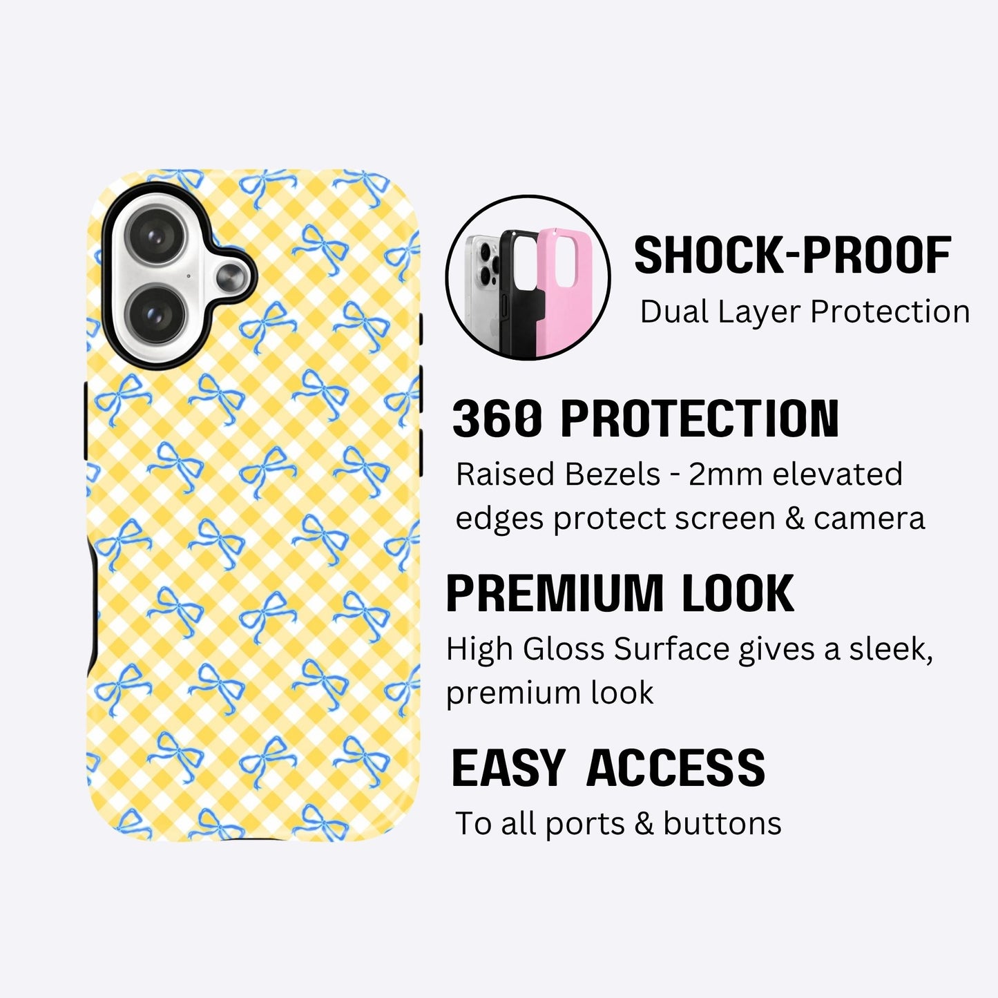 Blue Bow Pattern on Yellow Armour Case