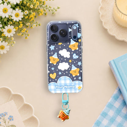 Cute Waffle Star Clear Silicone Phone Case with Small Charm