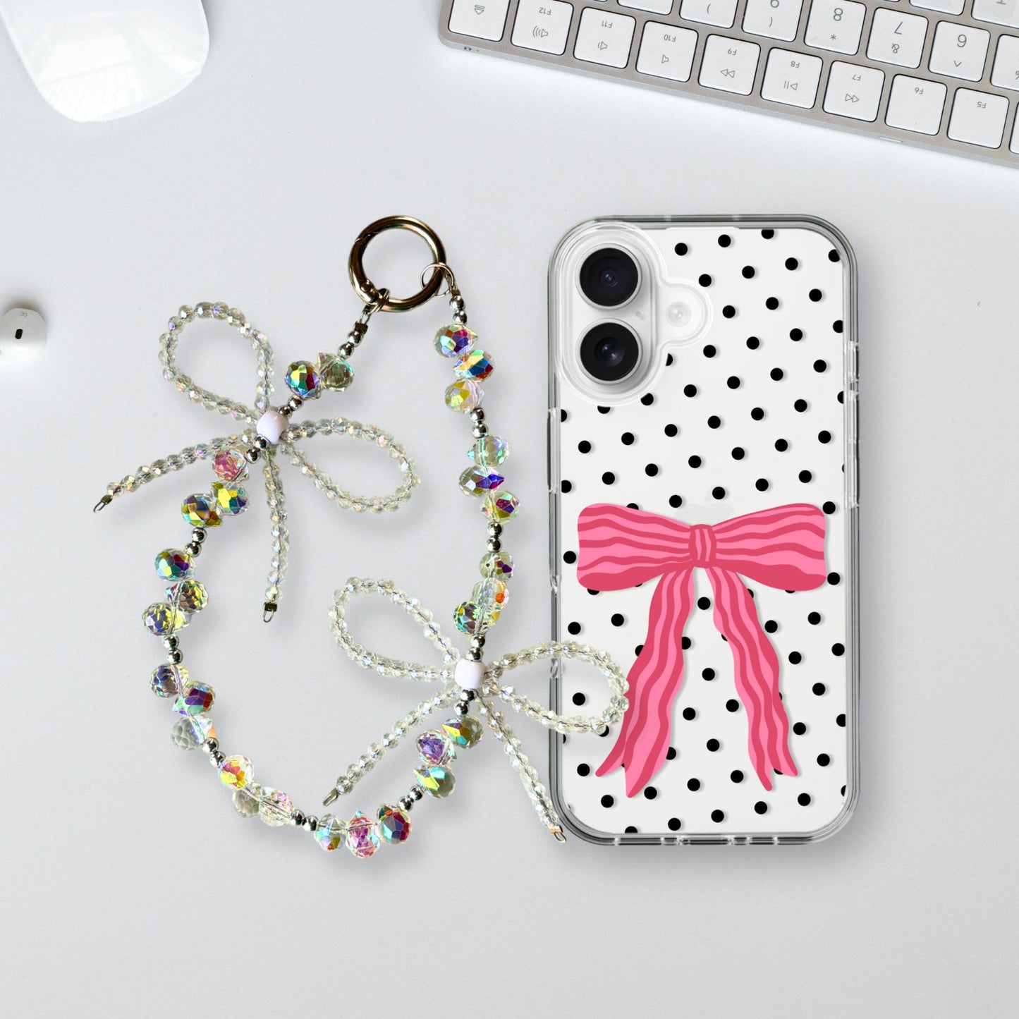 Large Bow Charm Case - Silicone Clear Case with Charm
