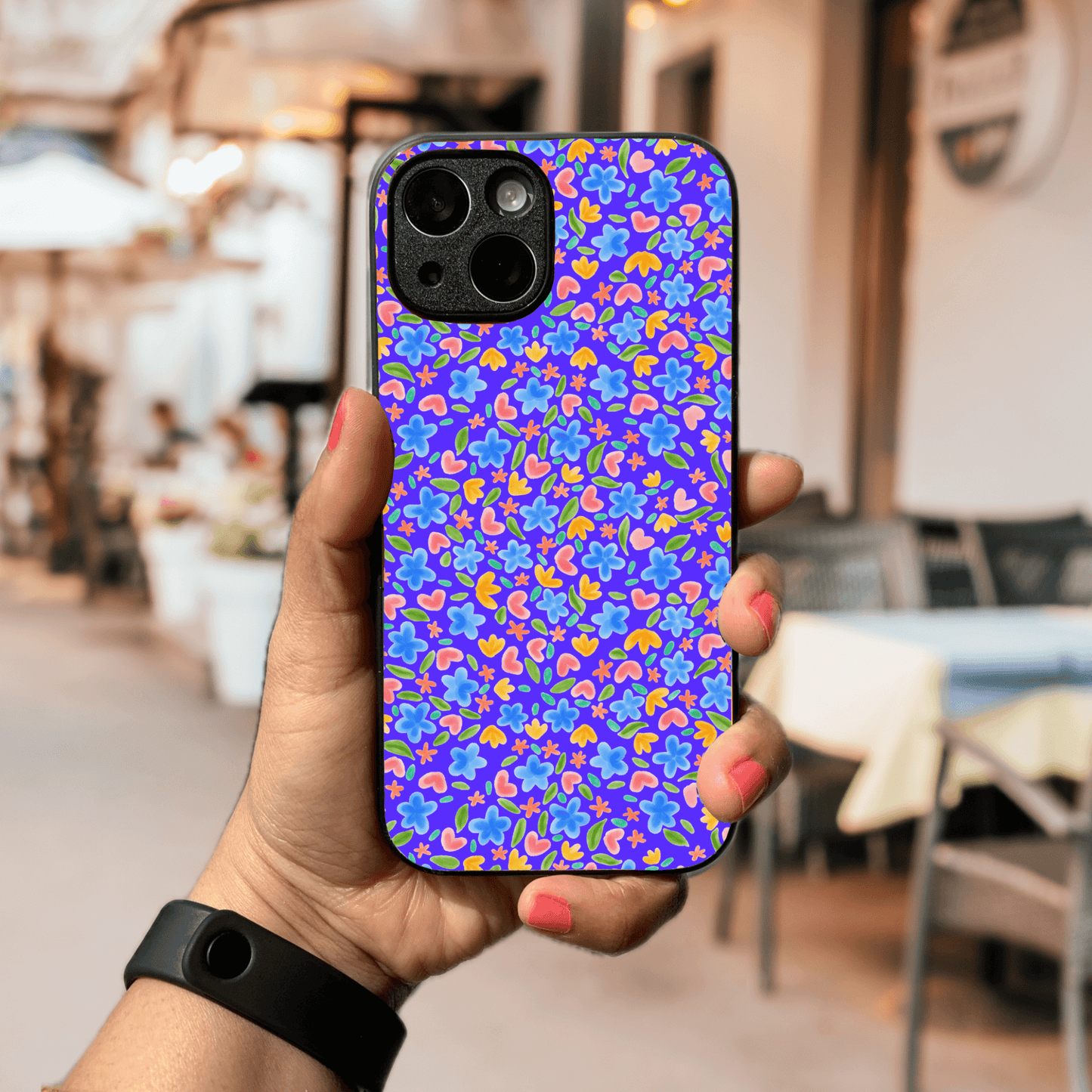 Watercolour floral pattern blue Glass Phone Case