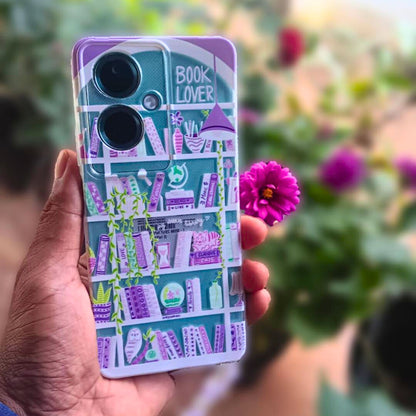 Silicone Clear Case with Pink Charm Booklovers Purple