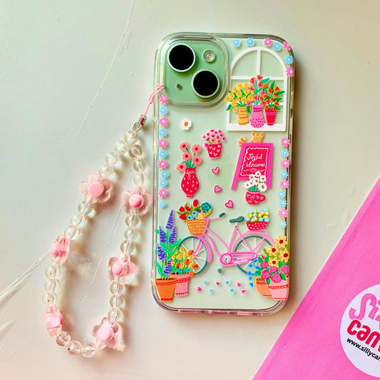 Silicone Clear Case with Pink Charm Flower Market
