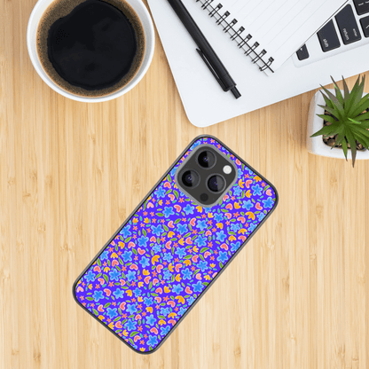 Watercolour floral pattern blue Glass Phone Case