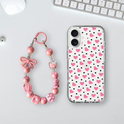 Hearts Charm Case - Silicone Clear Case with Charm