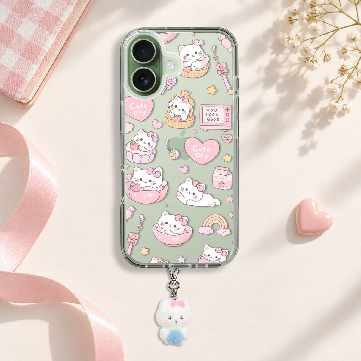Cute Day Kitten Silicone Case with Cute Charm