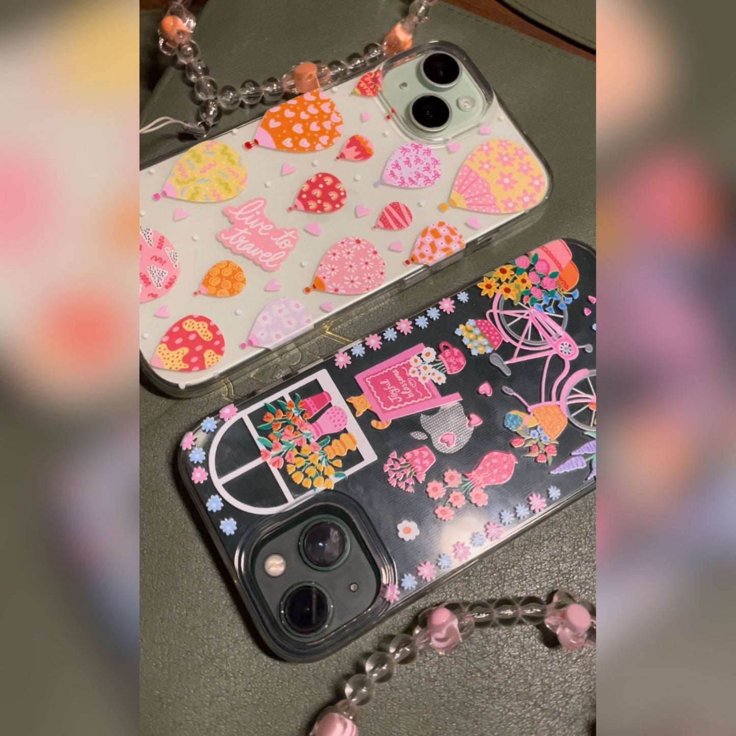 Silicone Clear Case with Pink Charm Flower Market