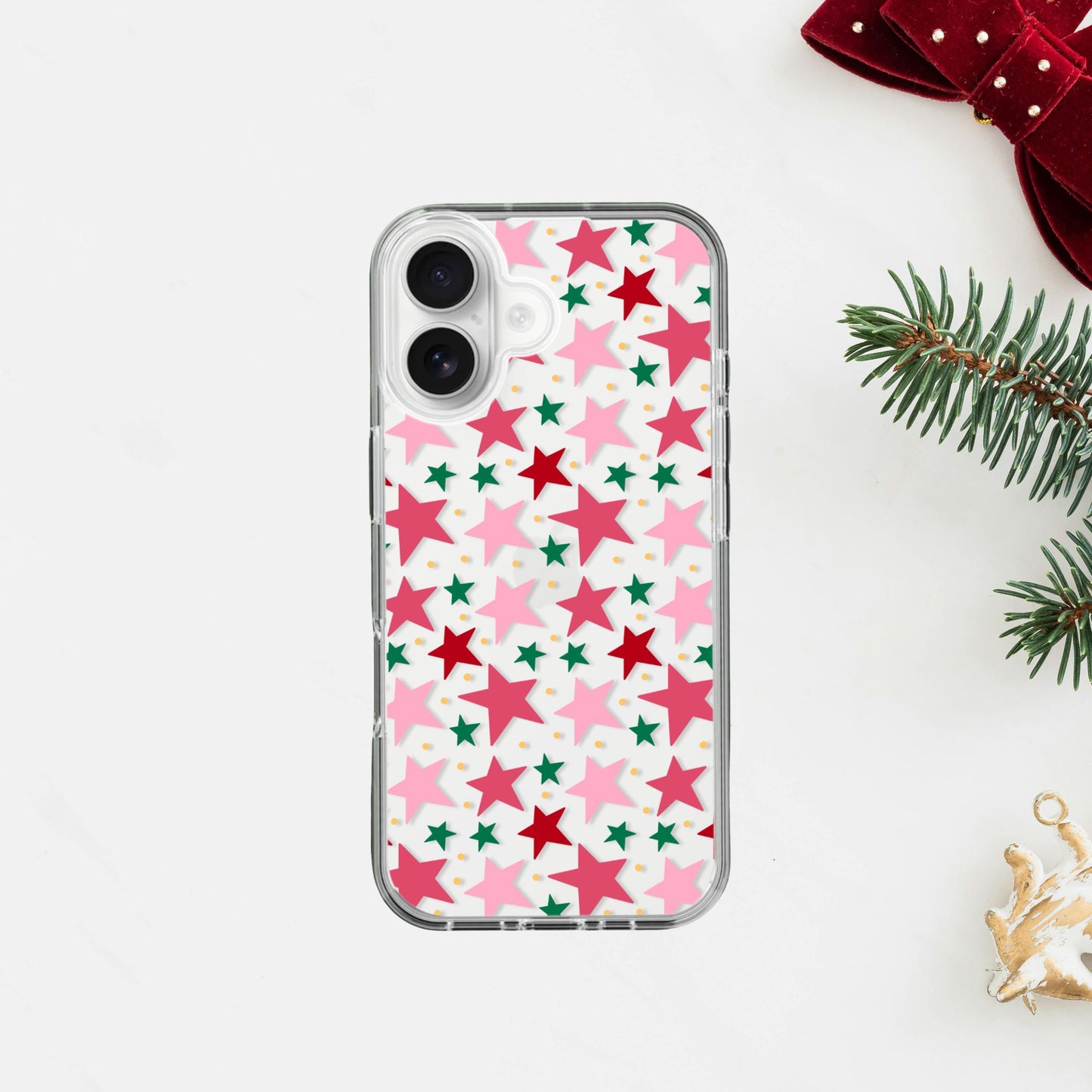 Clear Silicone Case Christmas Stars Pattern Red Pink