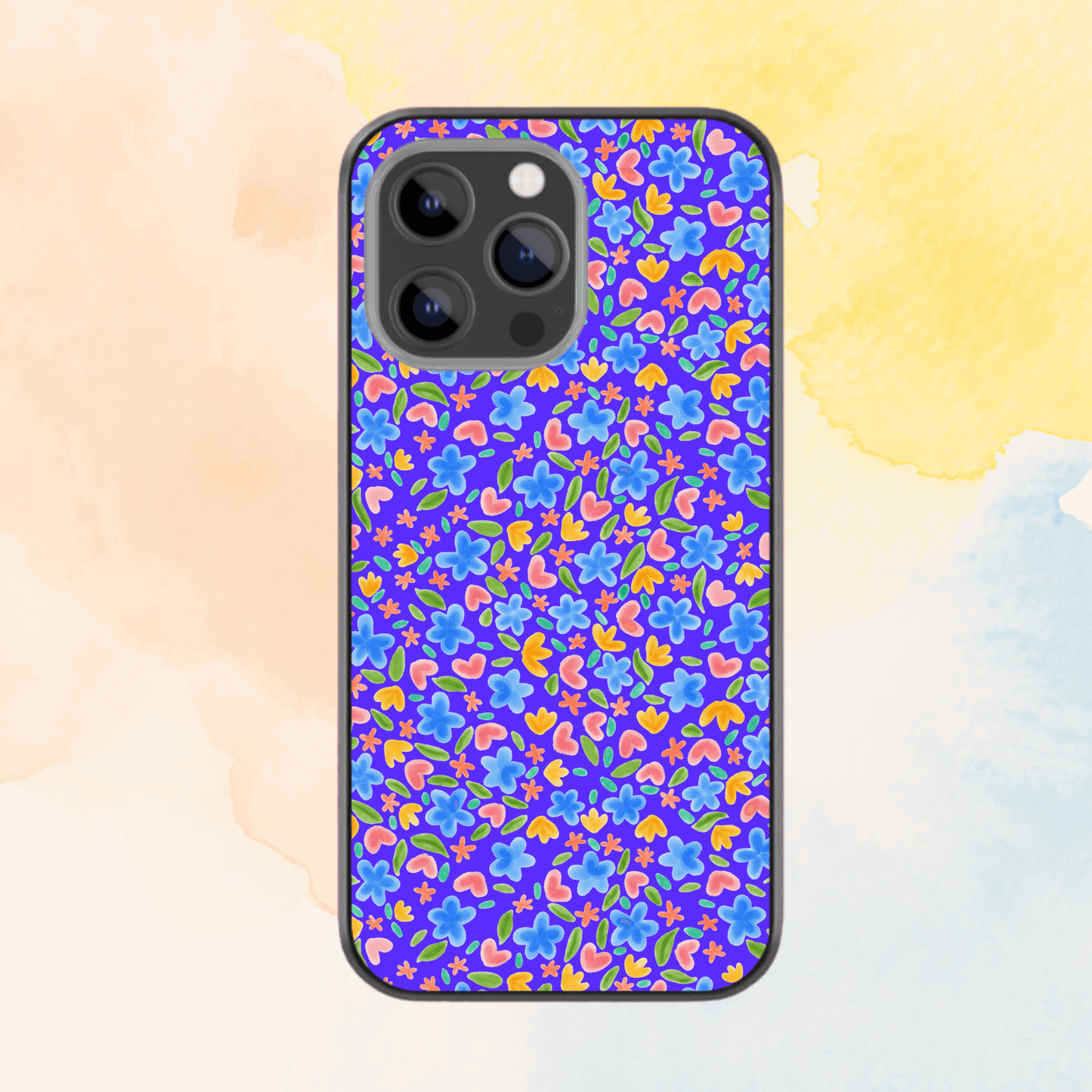 Watercolour floral pattern blue Glass Phone Case