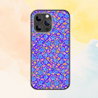 Watercolour floral pattern blue Glass Phone Case