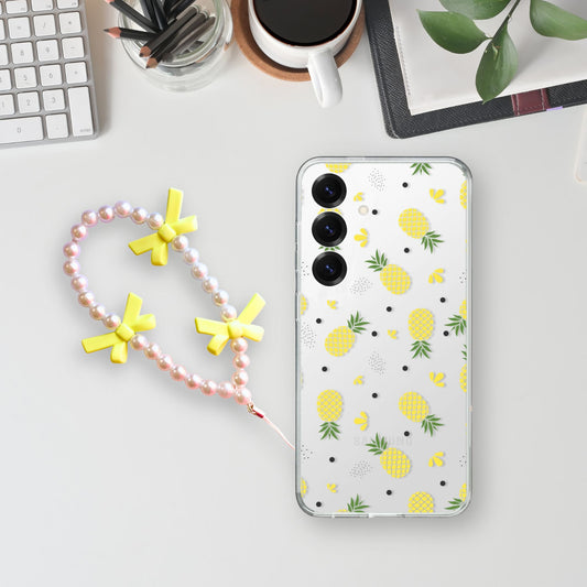 Silicone Clear Case with Yellow Charm Pineapples