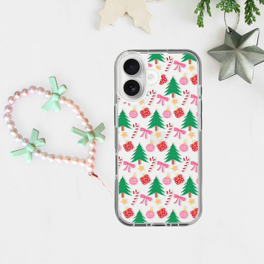 Silicone Clear Case with Green Bow Charm Christmas Pattern
