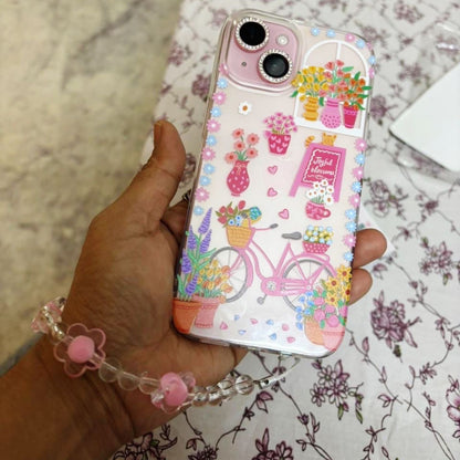 Silicone Clear Case with Pink Charm Flower Market