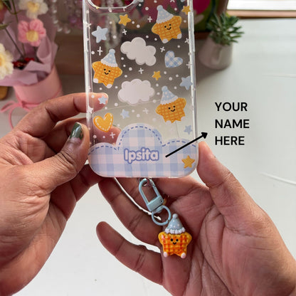 Cute Waffle Star Clear Silicone Phone Case with Small Charm