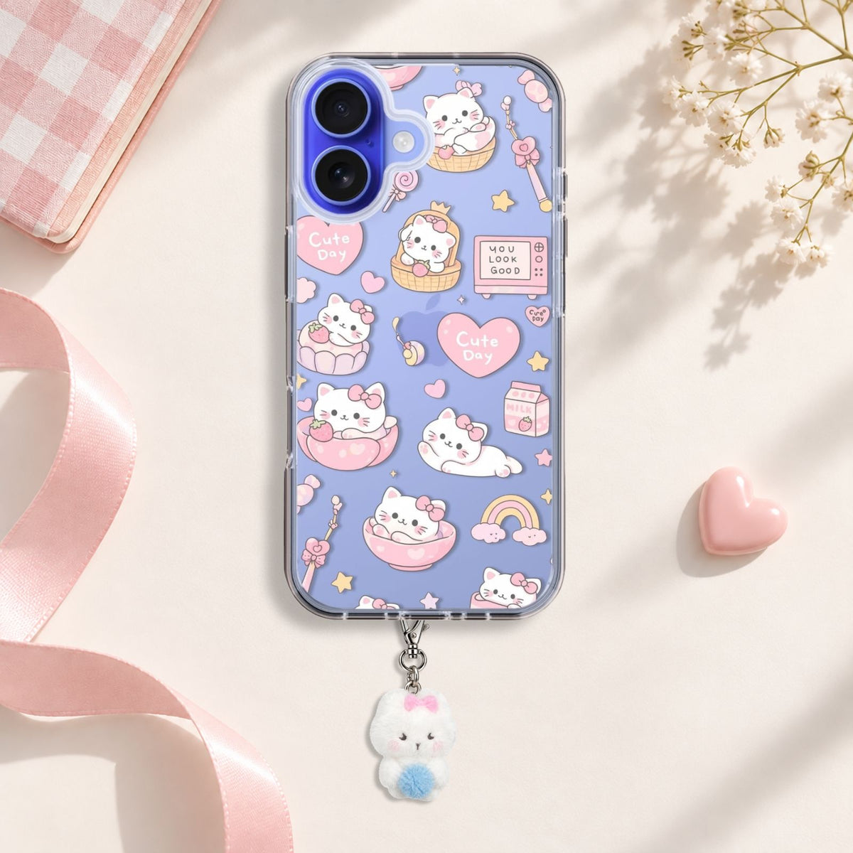 Cute Day Kitten Silicone Case with Cute Charm