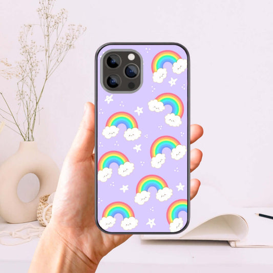 Happy Rainbows Pattern Purple Glass Case