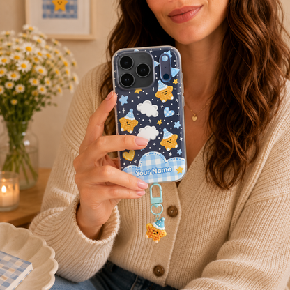 Cute Waffle Star Clear Silicone Phone Case with Small Charm
