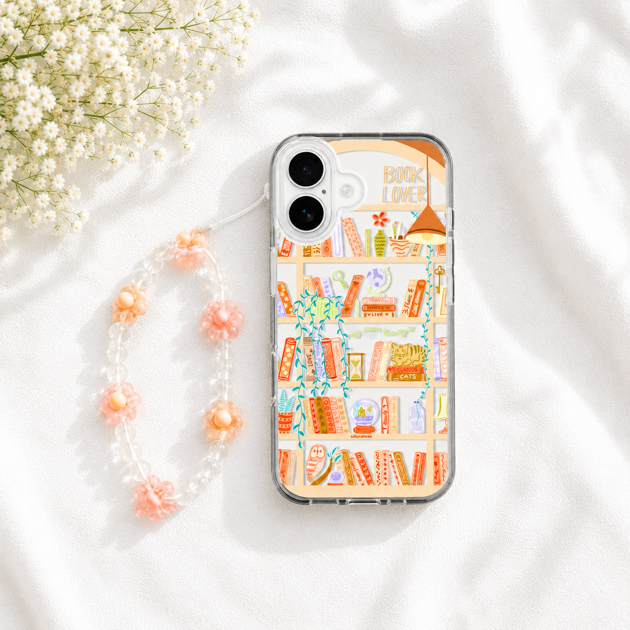 Silicone Clear Case with Orange Charm Booklovers Rustic
