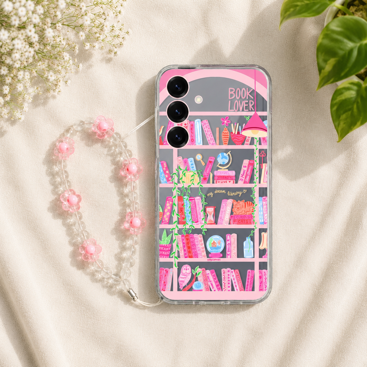 Silicone Clear Case with Pink Charm Booklovers Pink