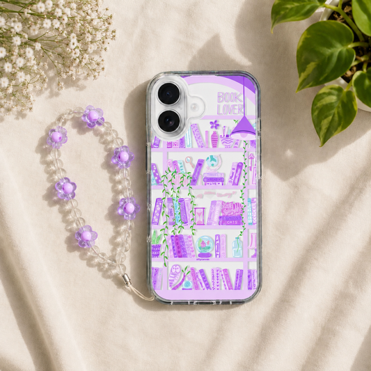 Silicone Clear Case with Pink Charm Booklovers Purple