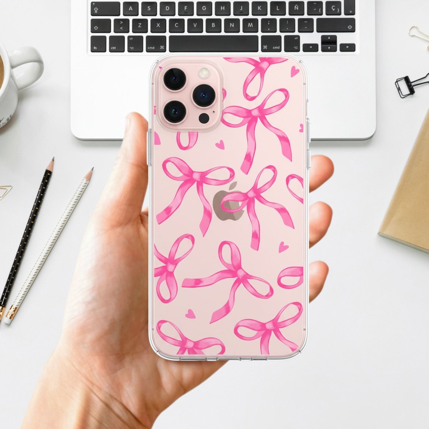 Clear Silicone Case Pink Bows