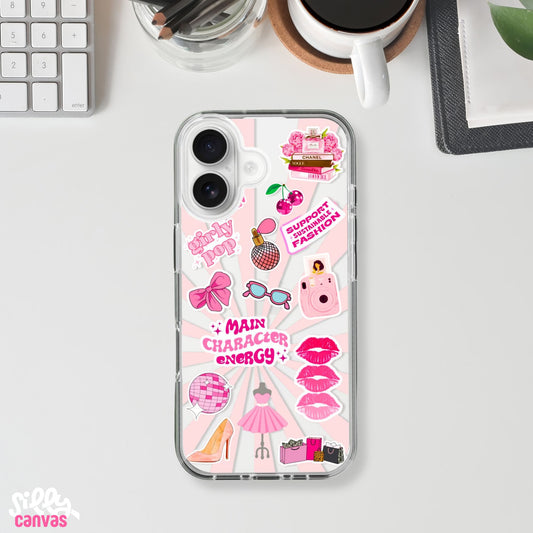 Clear Silicone Case Pink Main Character Energy Fashion Sticker